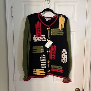 Saks Fifth Ave Elena Rubinova Vtg Handknit Glove Pattern Sweater, Size 10/12